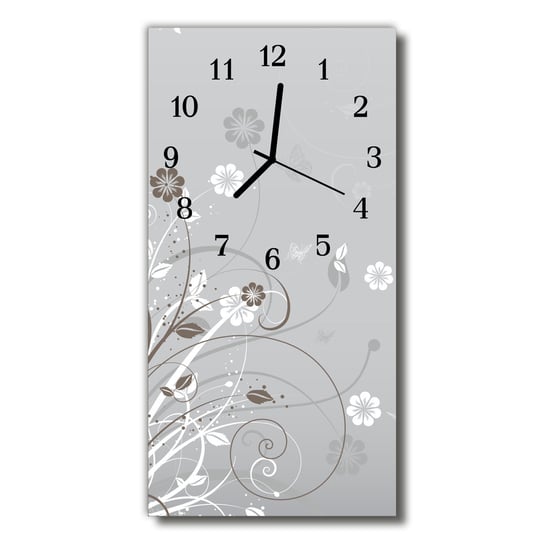Zegar szklany pionowy Sztuka Wzór kwiatowy szary Tulup