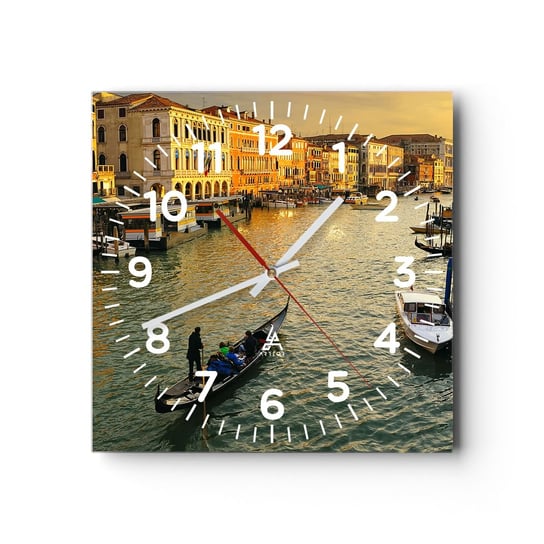 Zegar szklany - Po słonecznej stronie ulicy - 30x30cm - Miasto Wenecja Włochy - Kwadratowy zegar ścienny - Nowoczeny Stylowy Zegar do salonu do kuchni - Cichy i Modny zegar ARTTOR