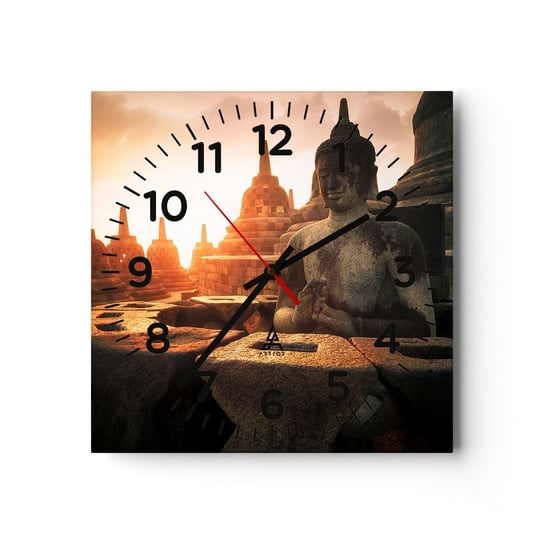 Zegar szklany - Pogoda wielkiej mądrości - 30x30cm - Azja Budda Borobudur - Kwadratowy zegar ścienny - Nowoczeny Stylowy Zegar do salonu do kuchni - Cichy i Modny zegar ARTTOR