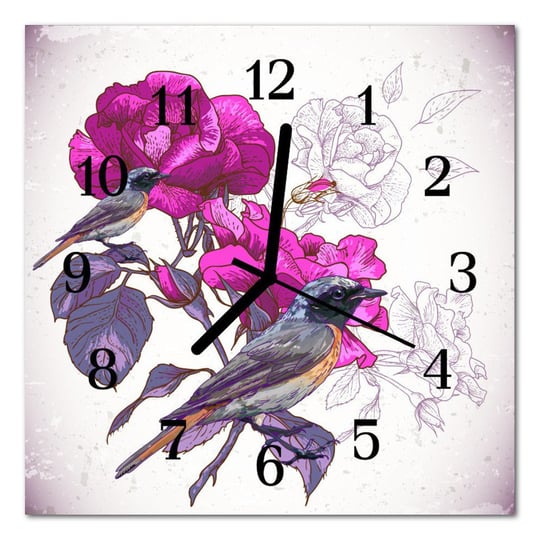Zegar szklany ścienny Cichy Ptaki Zwierzęta Kwiaty Tulup