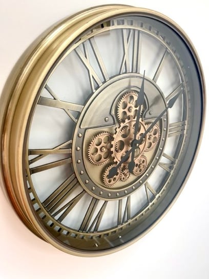 Zegar wiszący Kensington szkło metal widoczny ruchomy mechanizm złoty 54 cm Bellissima Casa