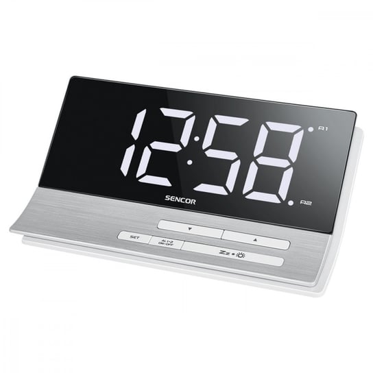 Zegar z budzikiem SENCOR SDC 5100, biało-srebrny, 17,4x7,4x10 cm Sencor