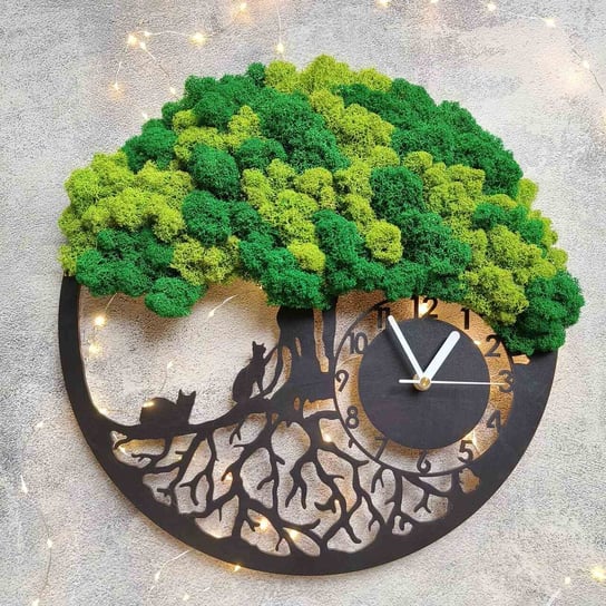 Zegar z mchu, drzewo z kotkami 39cm/Greenowacja Inna marka