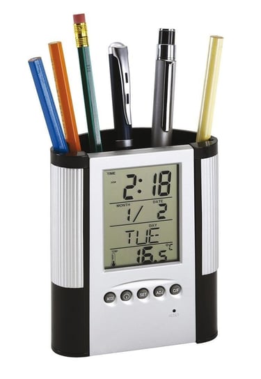 Zegar z wyświetlaczem LCD, BUTLER, srebrny/czarny UPOMINKARNIA