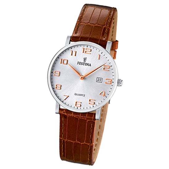 Zegarek damski Festina F16477/2 analogowy skórzany zegarek na rękę klasyczny brązowy Festina