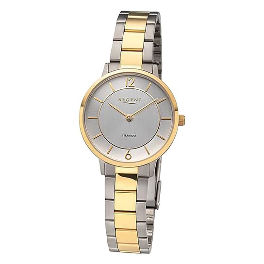 Zegarek damski Regent analogowy, metalowa bransoletka, srebrno-złoty URF1340 Regent