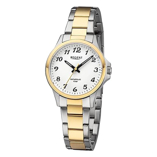 Zegarek damski Regent analogowy, metalowa bransoletka, srebrno-złoty URF1460 Regent