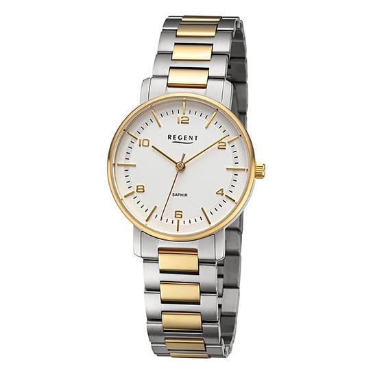 Zegarek damski Regent analogowy, metalowa bransoletka, srebrno-złoty URF1484 Regent