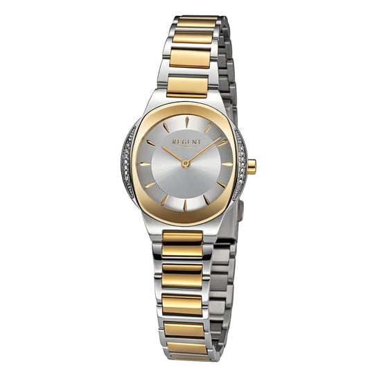 Zegarek damski Regent analogowy, metalowa bransoletka, srebrno-złoty URF1489 Regent