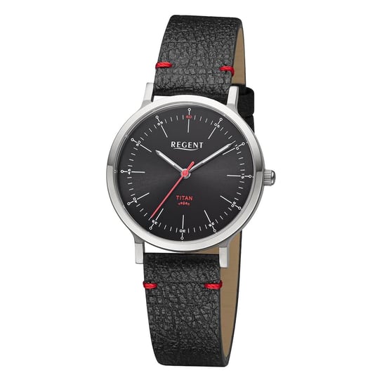 Zegarek damski Regent analogowy skórzany pasek czarny czerwony URBA700 Regent