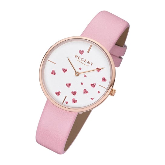Zegarek damski Regent czas kwitnienia BA-608 skórzany zegarek na rękę w kształcie różowego serca URBA608 Regent