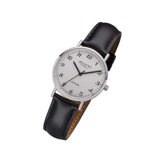 Zegarek damski Regent ze skórzanym paskiem F-1217 analogowy zegarek na bransolecie skórzanej czarny URF1217 Regent