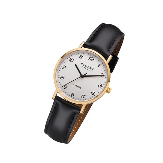 Zegarek damski Regent ze skórzanym paskiem F-1218 analogowy zegarek na bransolecie skórzanej czarny URF1218 Regent