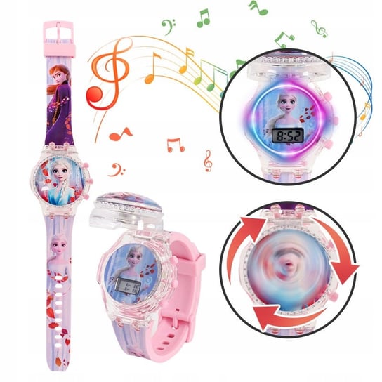 Zegarek Dziecięcy Obrotowy Dla Dziewczynki Dzieci Frozen + Muzyka + Światło Jelly Pens