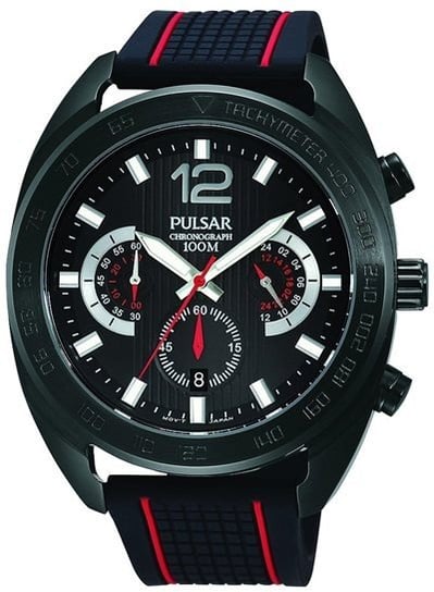 Zegarek męski PULSAR Chronograph, PT3675X1, czarno-czerwony Pulsar