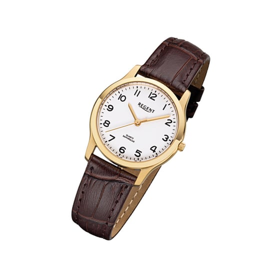 Zegarek na rękę Regent brązowy F-1075 damski analogowy zegarek kwarcowy URF1075 Regent