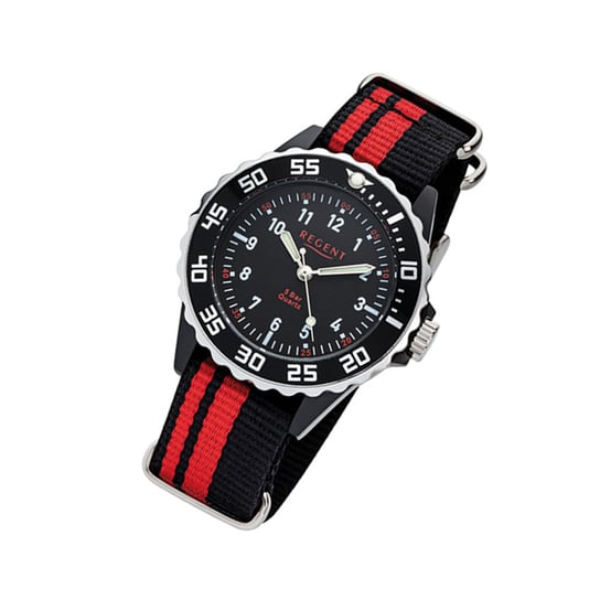 Zegarek na rękę Regent czarno-czerwony F-1124 dziecięcy analogowy zegarek kwarcowy URF1124 Regent