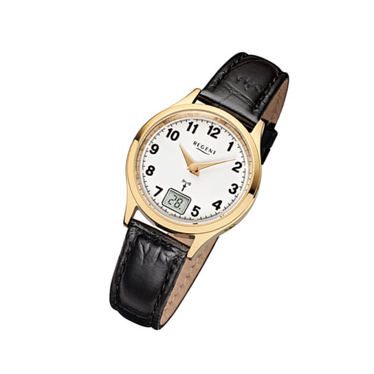 Zegarek na rękę Regent czarny FR-194 damski analogowy zegarek sterowany radiowo URFR194 Regent
