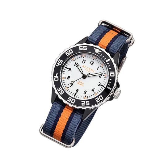 Zegarek na rękę Regent niebieski pomarańczowy F-1206 analogowy zegarek kwarcowy dla dzieci i młodzieży URBA385 Regent