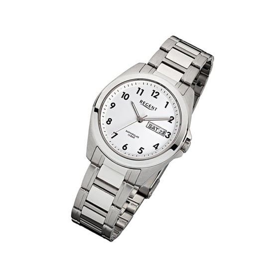 Zegarek na rękę Regent srebrno-biały męski analogowy zegarek kwarcowy F-524 URF524 Regent