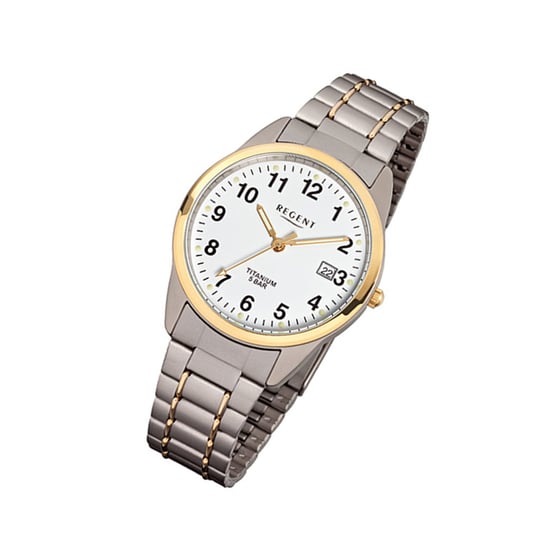 Zegarek na rękę Regent srebrno-szary złoty F-430 męski analogowy tytanowy zegarek URF430 Regent