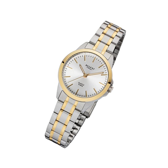 Zegarek na rękę Regent srebrno-złoty F-1005 damski analogowy zegarek kwarcowy URF1005 Regent