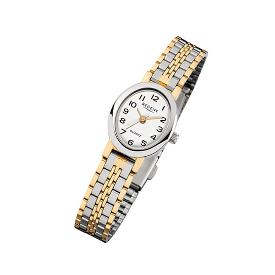 Zegarek na rękę Regent srebrno-złoty F-393 damski analogowy zegarek kwarcowy URF393 Regent