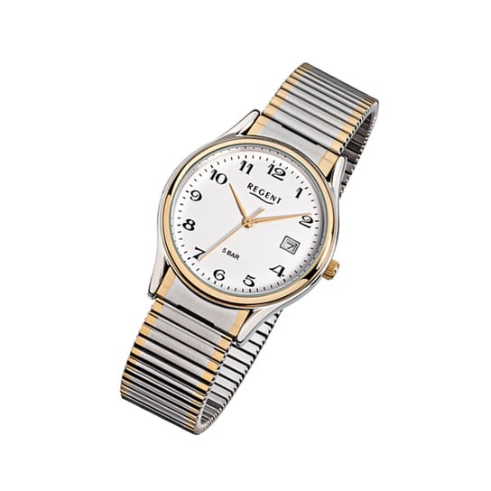 Zegarek na rękę Regent srebrno-złoty F-472 męski analogowy zegarek kwarcowy URF472 Regent