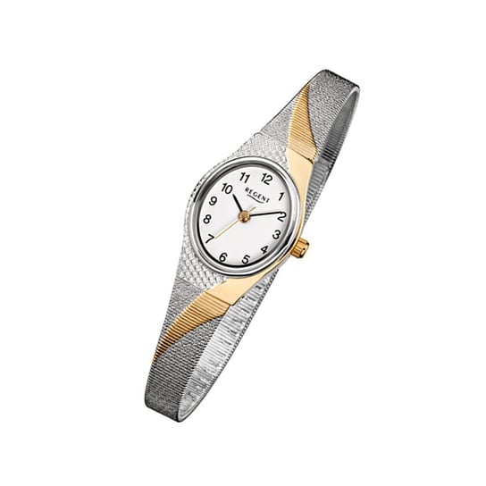 Zegarek na rękę Regent srebrno-złoty F-623 damski analogowy zegarek kwarcowy URF623 Regent