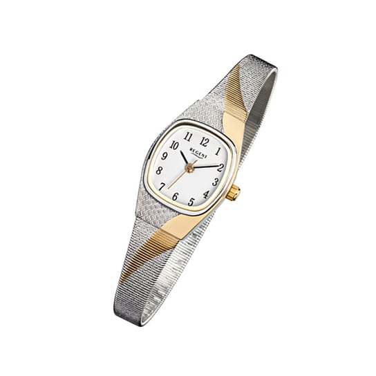 Zegarek na rękę Regent srebrno-złoty F-625 damski analogowy zegarek kwarcowy URF625 Regent