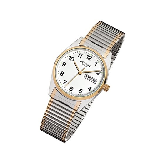 Zegarek na rękę Regent srebrno-złoty F-880 męski analogowy zegarek kwarcowy URF880 Regent