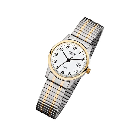Zegarek na rękę Regent srebrno-złoty F-887 damski i męski analogowy zegarek kwarcowy URF887 Regent