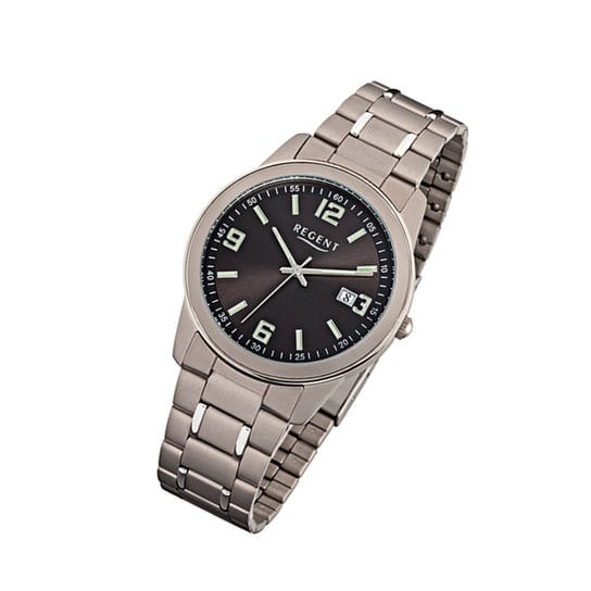 Zegarek na rękę Regent srebrnoszary F-841 męski analogowy tytanowy zegarek URF841 Regent