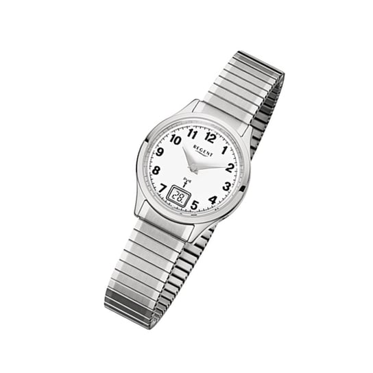 Zegarek na rękę Regent srebrny FR-210 damski analogowo-cyfrowy zegarek sterowany radiowo URFR210 Regent