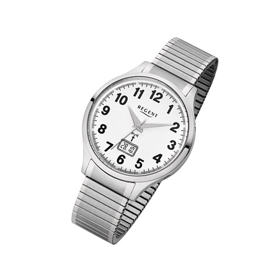 Zegarek na rękę Regent srebrny FR-211 męski analogowo-cyfrowy zegarek sterowany radiowo URFR211 Regent