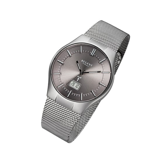Zegarek na rękę Regent srebrny FR-215 męski analogowo-cyfrowy zegarek sterowany radiowo URFR215 Regent