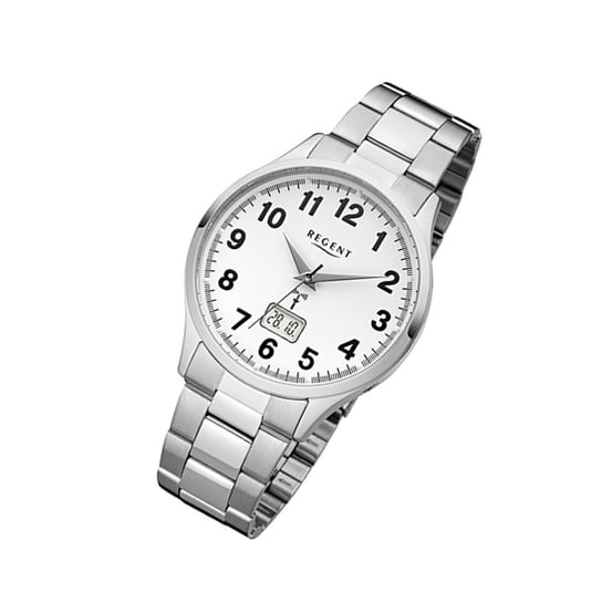 Zegarek na rękę Regent srebrny FR-230 męski analogowo-cyfrowy zegarek sterowany radiowo URFR230 Regent