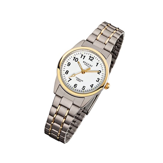 Zegarek na rękę Regent szaro-srebrny złoty F-428 damski analogowy zegarek tytanowy URF428 Regent
