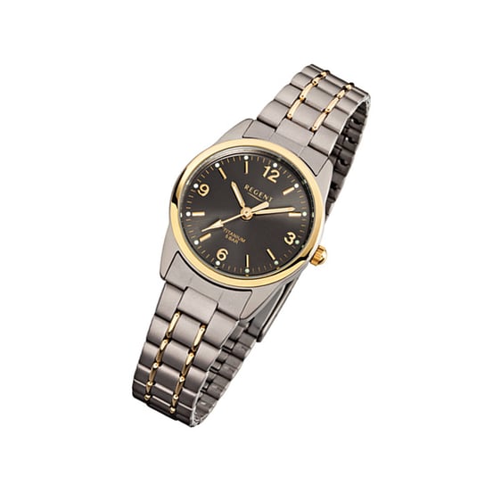 Zegarek na rękę Regent szaro-srebrny złoty F-429 damski analogowy zegarek tytanowy URF429 Regent