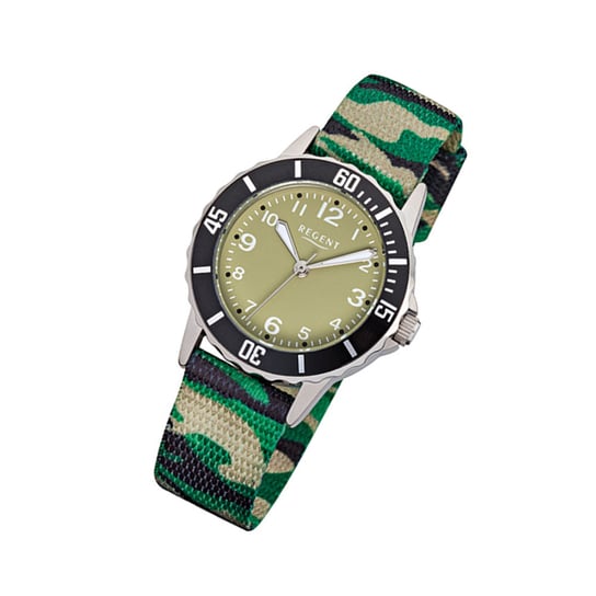 Zegarek na rękę Regent zielony czarny beżowy F-938 dziecięcy analogowy zegarek kwarcowy URF938 Regent