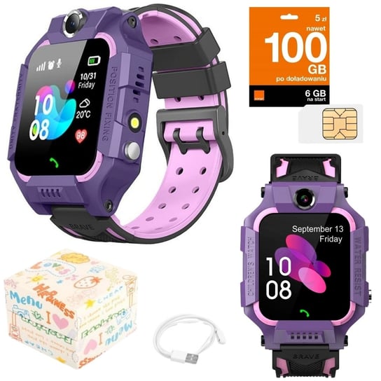 Zegarek Smartwatch dla dzieci, Q19, Lokalizator, LBS, Karta SIM, Fioletowy ZeeTech