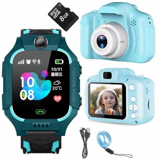 Zegarek Smartwatch dla dzieci Turkusowy R-PRO Turquoise + Aparat fotograficzny dla dzieci + karta 8gb niebieski - Icefresh Selfie Inna marka