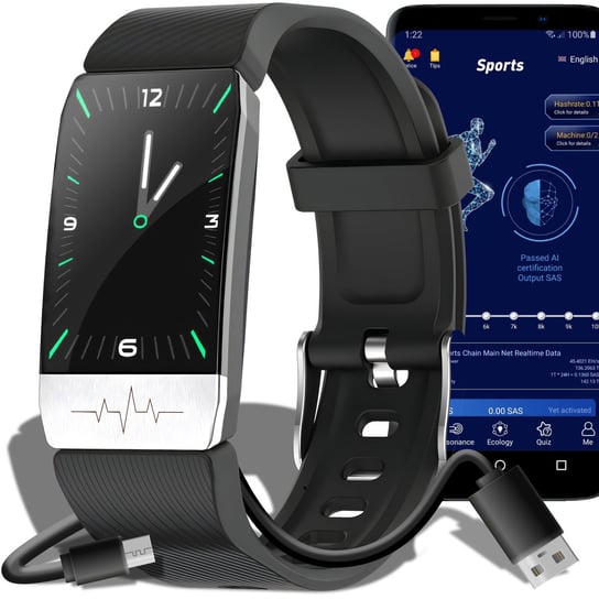 Zegarek Smartwatch Smartband Ciśnieniomierz Puls Opaska Indukcja Czarny retoo