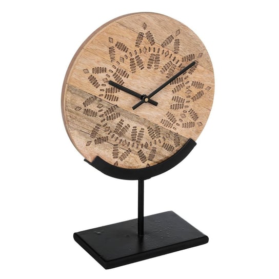 Zegarek stojący na komodę, drewniana tarcza, metalowa podstawka, Ø 23 cm Atmosphera