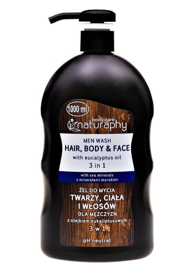 Żel do mycia twarzy, ciała i włosów dla mężczyzn z olejkiem eukaliptusowym 3w1 1L Blux Cosmetics