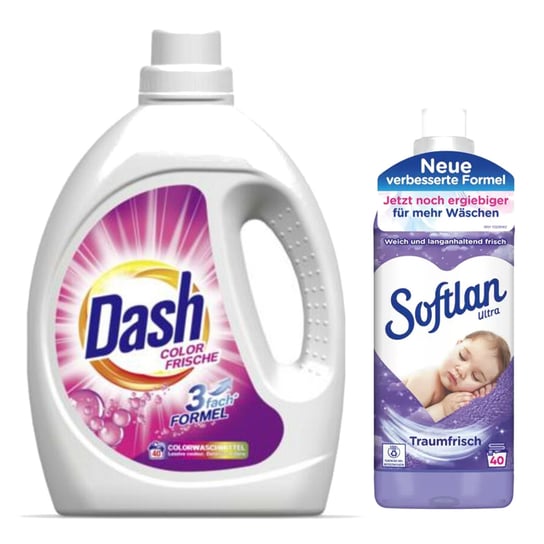 Żel do prania koloru DASH + Płyn do płukania SOFTLAN Traumfrisch 40 prań DASH