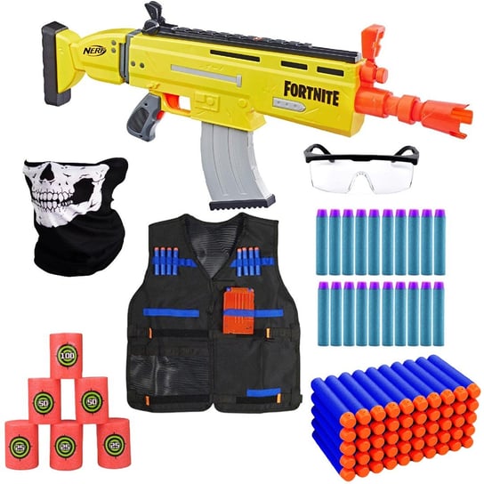 Zesatw Pistolet Nerf Fortnite Scar AR-L E6158 MegaPack - Kamizelka + Bandana Czacha + Okulary + Cele +50 strzałek Hasbro