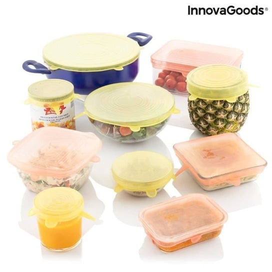 Zestaw 10 regulowanych silikonowych pokrywek kuchennych wielokrotnego użytku InnovaGoods Lilyd Inna marka