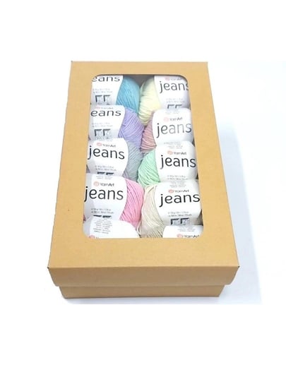 Zestaw 10 włóczek YarnArt Jeans mix kolorów w pudełku na prezent duży wybór YarnArt