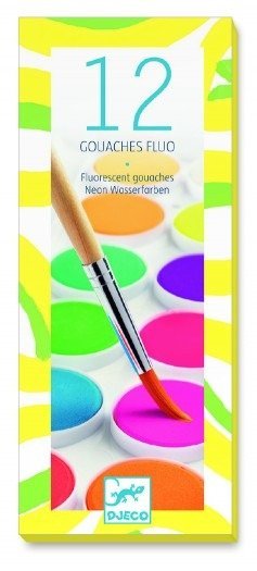 Zestaw 12 Farb Gwaszowych Dla Dzieci Kolory Neonowe, Materiały Plastyczne Do Szkoły Djeco Dj09759 Djeco